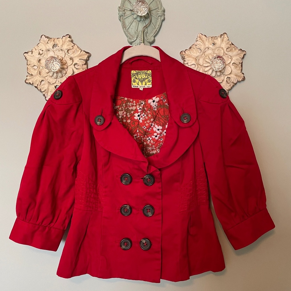 Anthropologie Cerise Flambe Red Peacoat Peplum Sz4